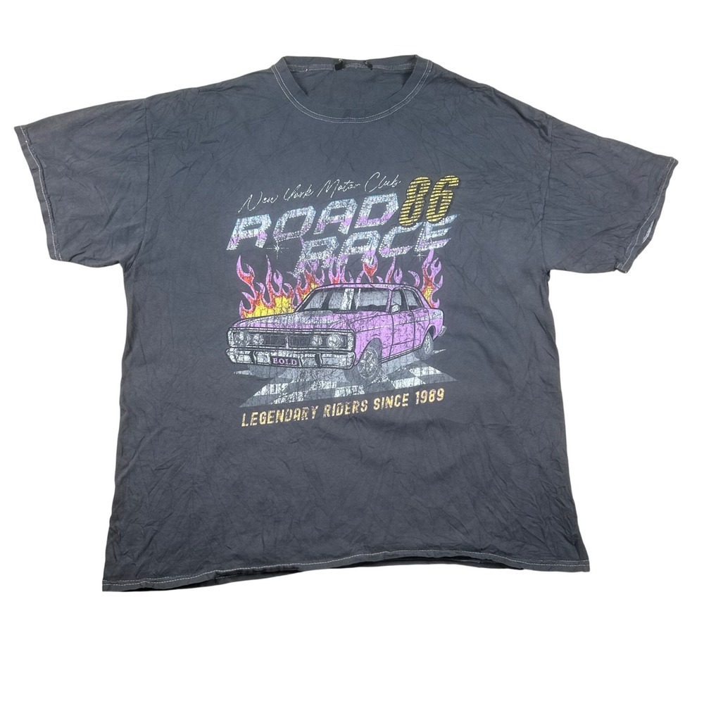 Charcoal Gray Road Race 86 Motor Club Graphic‎ T-Shirt Contrast Stitching XL?
